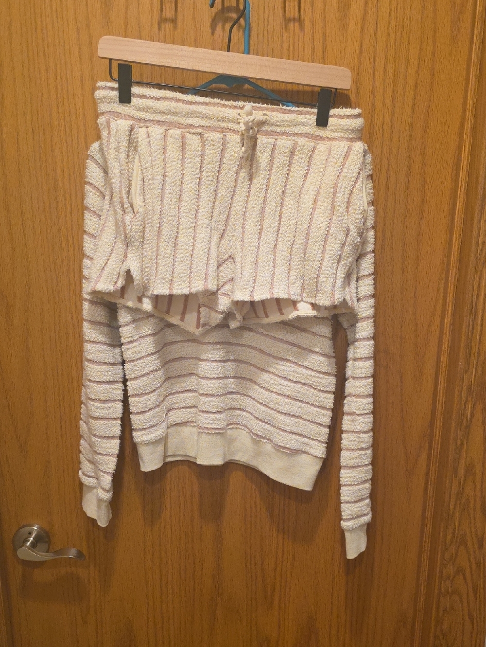 Faherty Cream Sweater with Tan Stripes And Matching Shorts